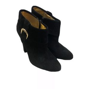 Steve Madden Luxe Elise Ankle Boots Heeled Side Zip Suede Leather Black Sz 10